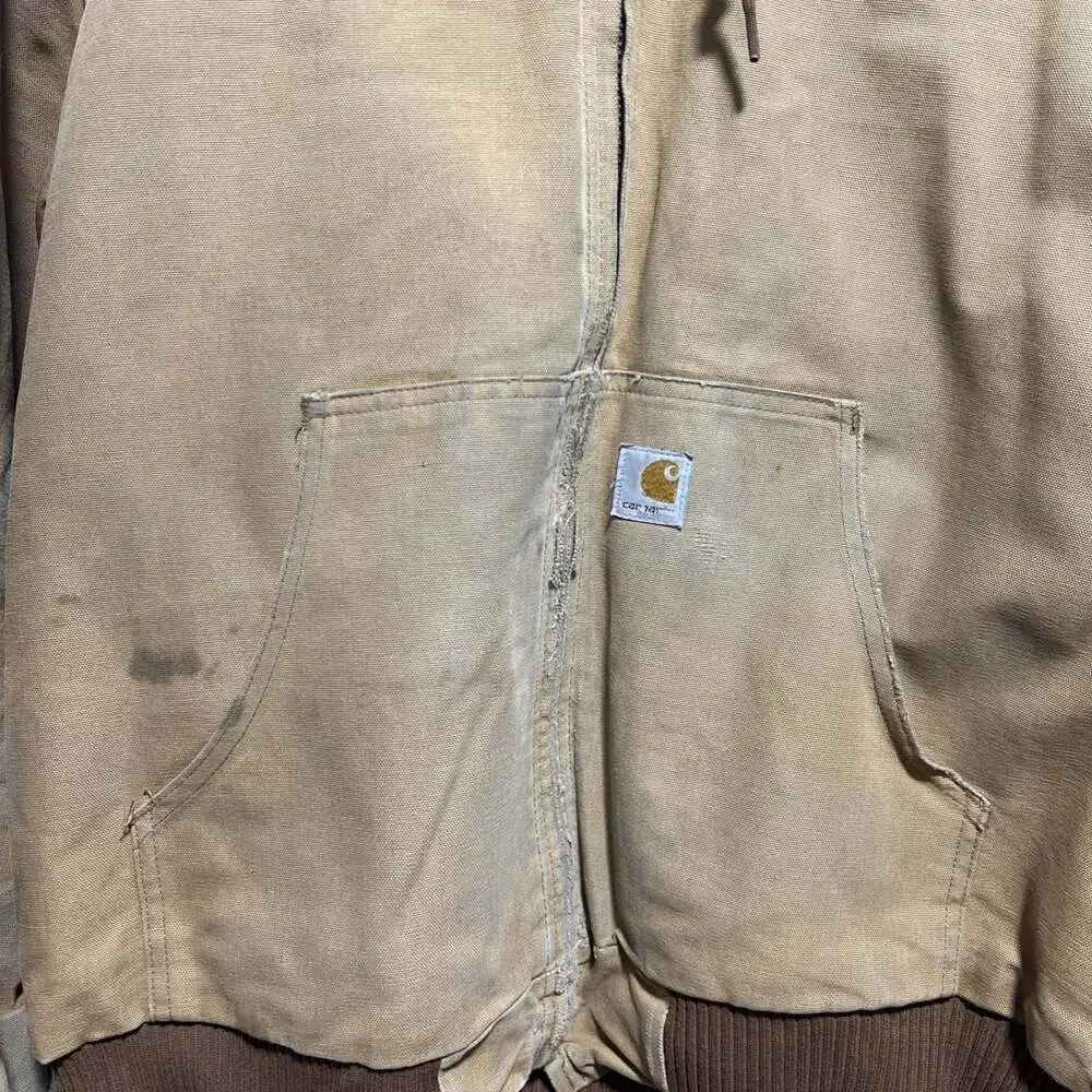 Carhartt Jacket USA MADE Duck Canvas Hooded Thermal Lined Vintage Large RN14806